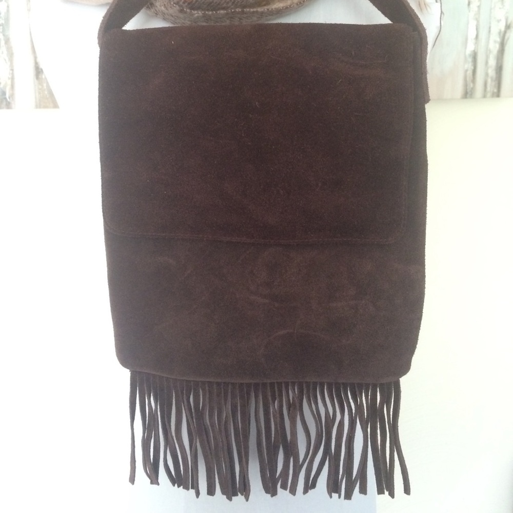 Vintage Chocolate Leather Suede Crossbody Bag